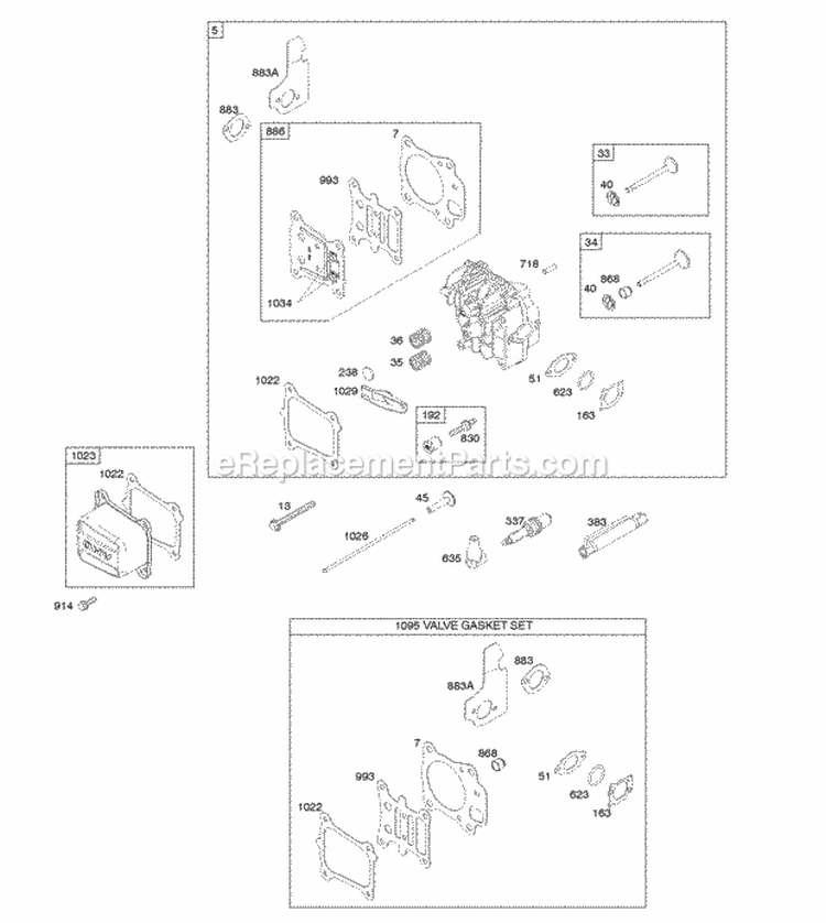 Cylinder Head Gasket Set-Valves Valves Diagram and Parts List for  Briggs and Stratton Engine